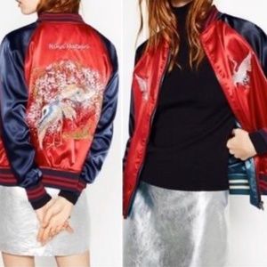 Zara embroidered (Hina Matsuri) satin bomber jacket